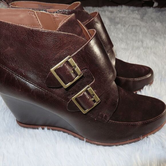 Korks Brown Hanska Monk Strap Wedge Ankle Bootie 9.5 - Picture 3 of 8